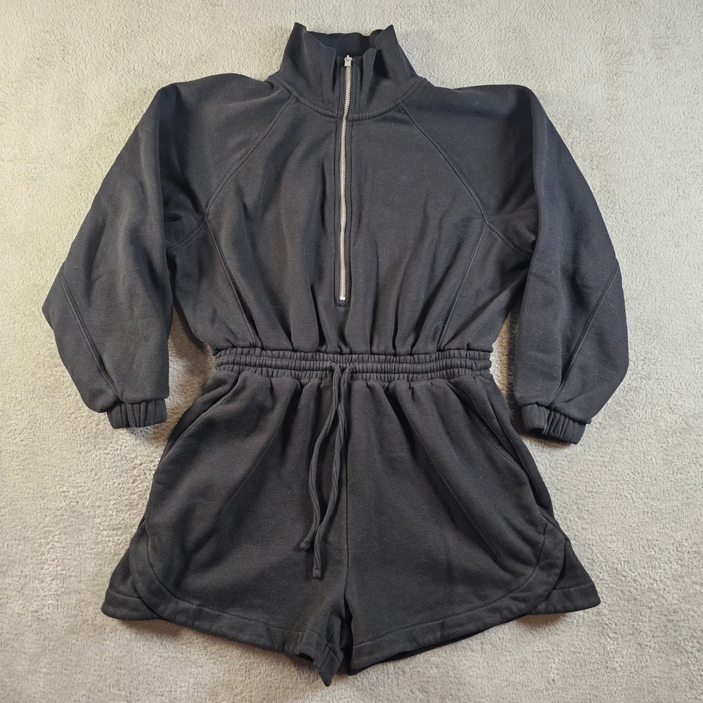 Express Black Quarter Zip Long‎ Sleeve Fleece Romper Medium Heavyweight